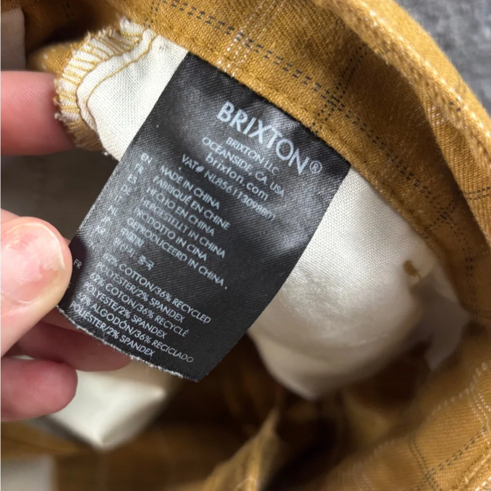 BRIXTON Men’s Chino Baggy Short Mustard Yellow Plaid print Flat Front size: 36 - Picture 7 of 7